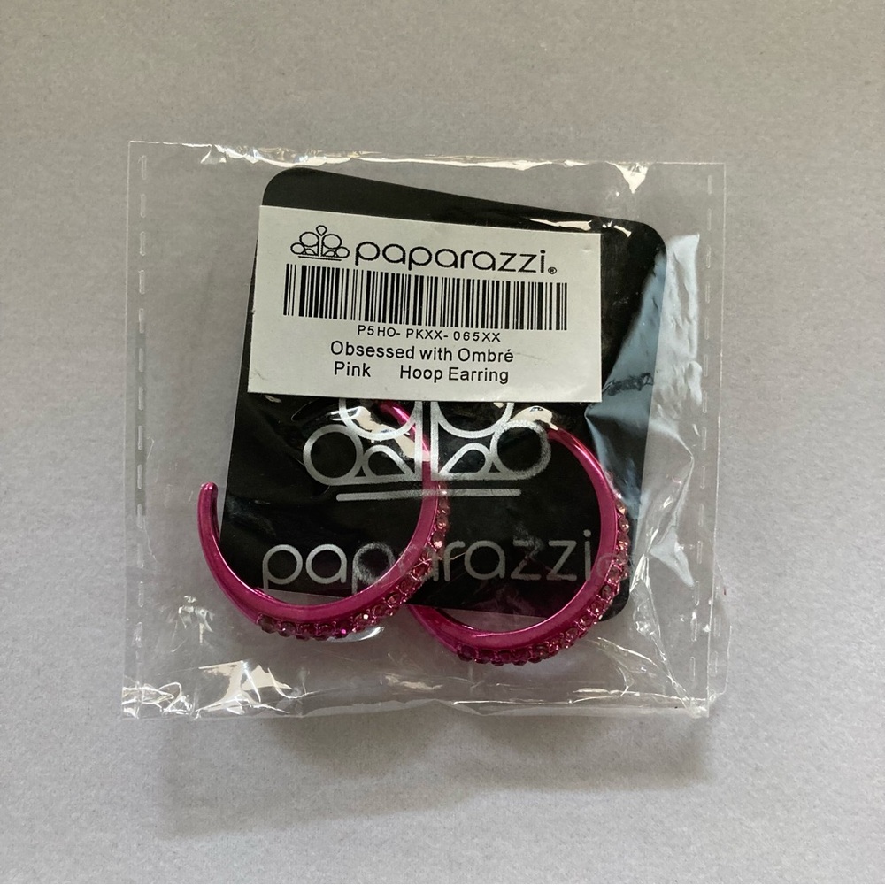 NEW Paparazzi Pink Rhinestone Hoops - Picture 10 of 14